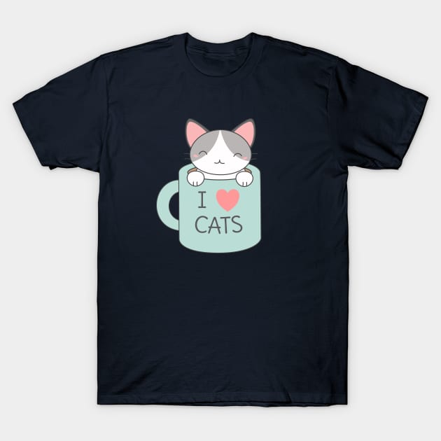 Kawaii I love cats kitten t-shirt T-Shirt by happinessinatee